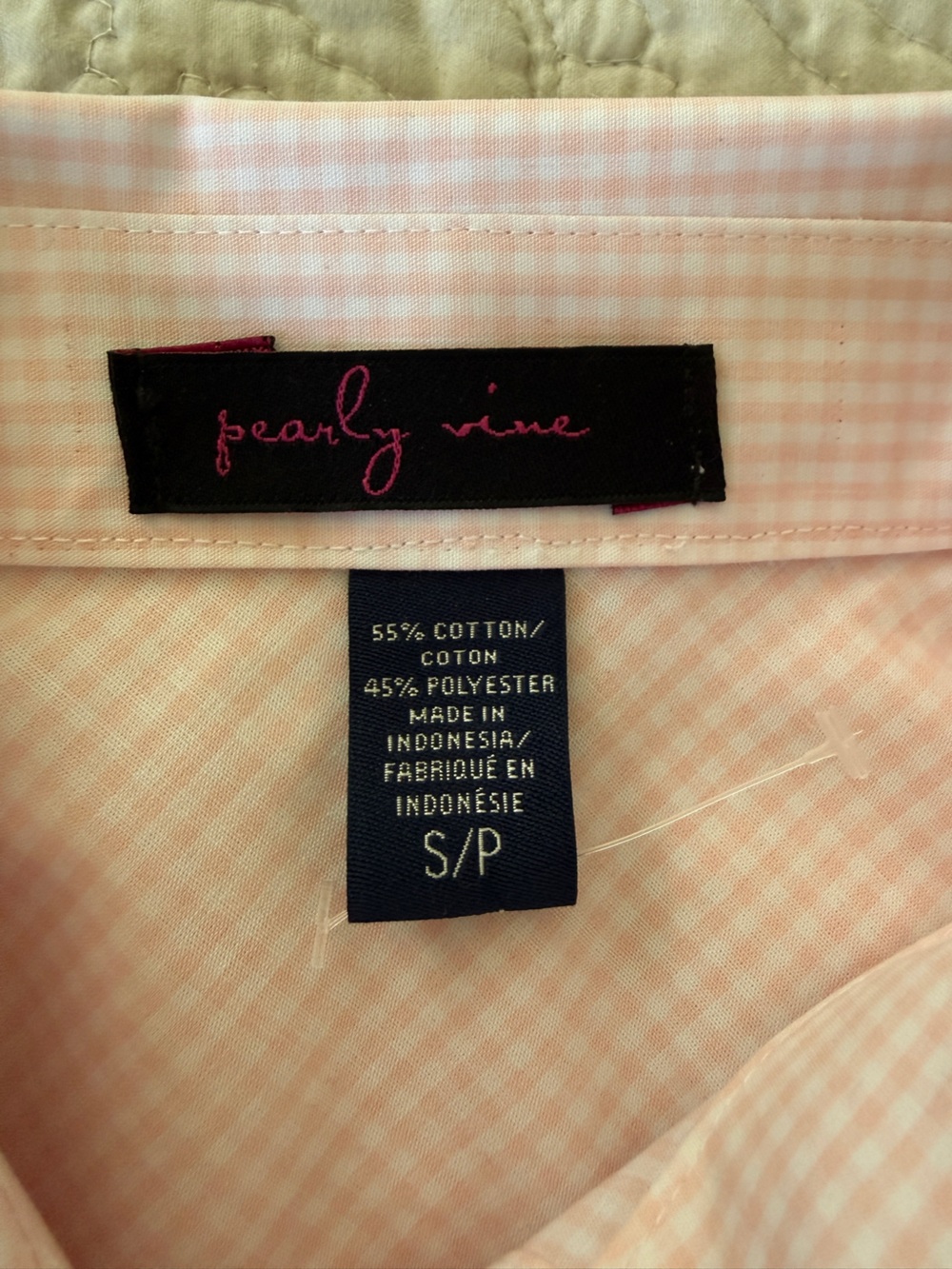 NWOT PearlyVine Ballet Pink Gingham RicRac Button Down LS Shirt, S, MSRP $139 - Picture 7 of 13